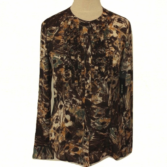 Mac & Jac Autumn Print Mandarin Collar Blouse NEW - Picture 1 of 4